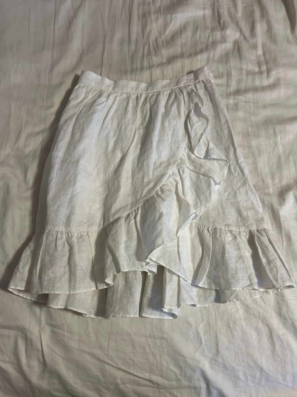 White Ruffle Linen Skirt
